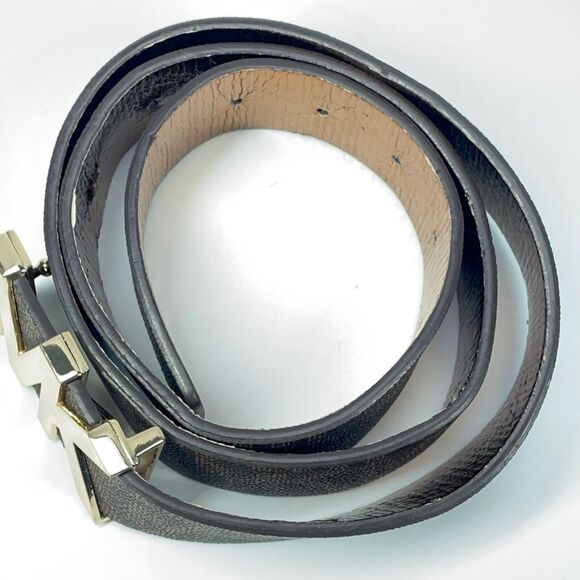 Michael Kors Gold MK Buckle Dark Brown Monogram Letters Belt 42\